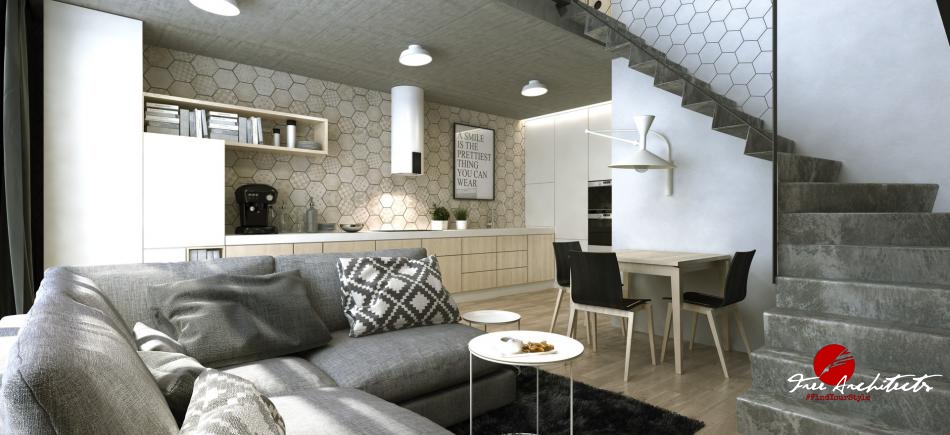 Interior design of public areas at apartment residential building Neocity Group V Zahradach Prague 2014-2020