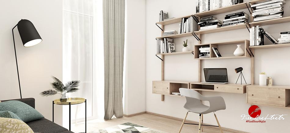 Free architects návrh interiéru pracovny ve skandinávském stylu