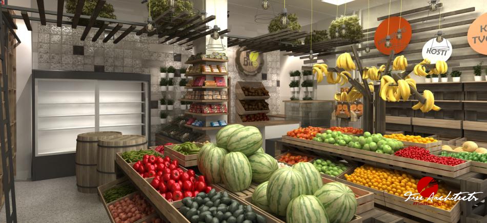 BIIO gurmánské speciality a farmářský krámek Praha 10 Vršovice design a realizace obchodu 50m2 - vizualizace